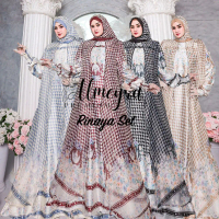 Rinaya Set Gamis cantik Perpaduan bahan Silk  dan Organza printing Scraft Voal Desaim Eklusiv