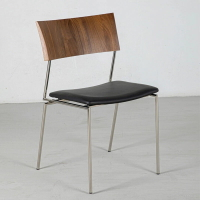 北歐工業風不銹鋼餐椅意式輕奢家用實木靠背椅簡約設計師真皮書椅
