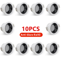 10pcs/Lot Anti-Glare LED Downlight 5W 7W Recessed Ceiling Lamp Round Panel Down Lights Spotlight Lighting AC85-265V Ra≥90
