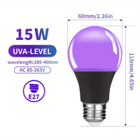12W 15W UV สีม่วง LED หลอดไฟ AC 85-265V สีม่วงโปร่งใสปาร์ตี้ Ghost House เรืองแสงบรรยากาศตกแต่ง Ligh