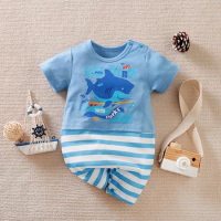 Summer shark printing baby romper One-piece cotton round collar short sleeve For Toddler Outfits Newborn Baby boys Jumpsuit