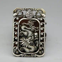 Old Collect Miao Silver Chinese Bat and Dragon Sculpture Antique Pendant