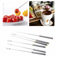 6x Stainless Steel Dessert Forks Cheese Chocolate Fondue Fruit Forks