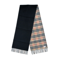 BURBERRY雙面兩用格紋羊絨圍巾(典藏米色/黑色)