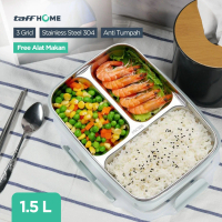 TaffHOME Life Kotak Makan Anti Tumpah Lunch Box 3 Grid 1.5L - CPL050 Plastik Stainless