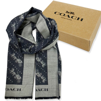 COACH 經典馬車100%羊毛絲巾圍巾禮盒(牛仔藍)