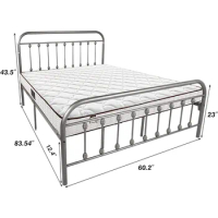 Queen Szie Bed Frame, Metal Queen Beds Frame with Headboard and Footboard Farmhouse Platform Bed Frame, Queen Bed Frame