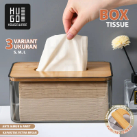 HUGO Kotak Tisu Tempat Penyimpanan Tissue Transparan Tutup Kayu