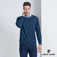Pierre Cardin皮爾卡登 男款 襯衫領假兩件印花長袖POLO衫-湖綠色(5225294-47)