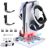 Upgrade PS5 Vertical Stand 4 Controller Charging Station 2 Cooling Fan 2 Headset Holder for Playstation 5 VR Console Accessories