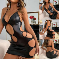 Porn Latex Leather Porn Dress Women Sexy Erotic Lingerie Babydolls Underwear Extreme Deep V Erotic Costumes Dress Dance Clubwear
