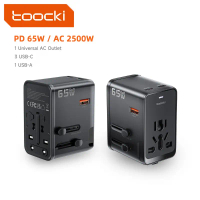Toocki GaN 65W อะแดปเตอร์เดินทางอเนกประสงค์สำหรับทั่วโลก พร้อมพอร์ต Type‑C 2 ช่อง พอร์ต USB 2 ช่อง แ