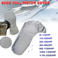 600D Grey Waterproof 6-225HP Full Outboard Motor Engine Boat Cover Anti-scratch Heavy Duty Outboard Engine Protector