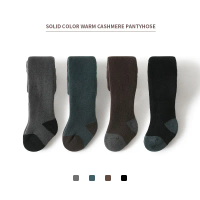 202524 Autumn Winter Baby Tights Children's Color Block Tights Fleece Lined Thickened Baby Leggings 