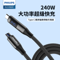 PHILIPS 飛利浦C to C 240W PD數位顯示編織快充線125cm DLC4582C