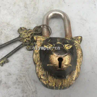 collection copper handcraft carved a Tiger head Lock lockset statue