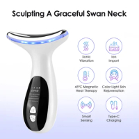 EMS Microcurrent Face Neck Lifting Beauty Device Hot Compress LED Photon Firming Rejuvenation Anti Wrinkle Facial Massager