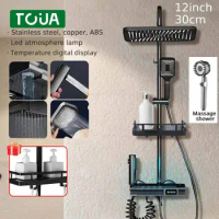 Led Digital Shower Faucet Set Bathroom Shower System Full Set Thermostatic Steel Rainfall 12inch Head Pressurized Bathtub Bidet