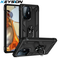 KEYSION Shockproof Armor Case for Xiaomi 11T Pro 5G Mi 10T Pro Ring Stand Phone Back Cover for Xiaomi Mi 11 Lite 5G NE 11i 5G