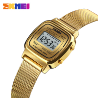 Skmei Luxury Stainless Steel Countdown Watch Womens Fashion Ladies Sport Wristwatch Waterproof Small Dial Chrono Digital Clock
