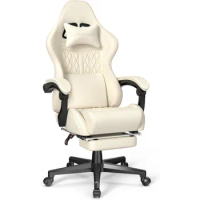 Gaming Chair with Vintage PU Leather, Ergonomic Computer Office PC Chair, Racing Style Reclining Video Game Chair 350LBS