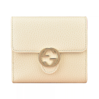 GUCCI 古馳 金屬雙G LOGO牛皮10卡釦式短夾(白)
