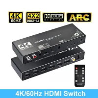 4K 60Hz HDMI Switch Remote 4x2 HDR HDMI Switcher Audio Extractor With ARC &amp; IR Switch HDMI 2.0 For PS4 TV HDTV