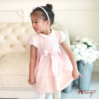 Annys安妮公主-花朵蕾絲拼接秋冬款公主袖洋裝*8202粉紅
