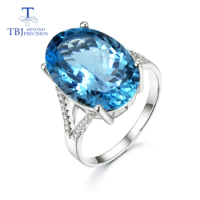 TBJ,Super Big gemstone Ring,Oval cut 13*18mm 15ct Blue topaz silver gemstone Ring for pary,eye's catching design with gift box