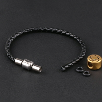 3mm半成品皮繩DIY可穿硬金替換黃金轉運珠真皮編織手鏈黑色繩4mm