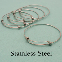 100 Pieces Stainless Steel Charm Bangle Bracelet, Adjustable Charm Bracelet Blank, Wire Bangle, Stainless Steel Charm Bracelet