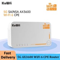 KuWfi 5G Wifi Router with Sim Card Slot AX3600 WiFi 6 CPE Router Indoor Outdoor 4000mAh Portable Wifi Hotspot Support 32 Users