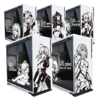 Fate Saber Joan Astolfo PC Case Stickers Anime Decal for ATX Computer Host Decorative Waterproof Removable Hollow Out Sticker