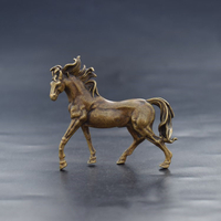 銅馬小擺件純實心黃銅馬到成功手把件仿古銅微雕動物古玩銅器老銅1入