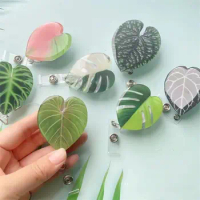 Leaf ID Badge Reel Inspirational Nurse Doctor Gift Retractable Albo Gloriosum Anthurium Keyring ID Holder Rare Plant