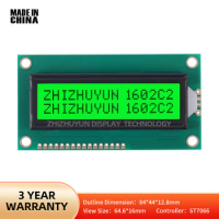 84*44MM 1602C2 Character LCD Display FSTN Emerald Green Light Gray Film Black Text Built-In SPLC780D HD44780 Controller