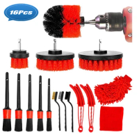 16 Pcs Car Detailing Brush Kit for Cleaning Wheels Tires Rims Electric Brush Wire Air Conditioner Brush Car Wash Supplies Set