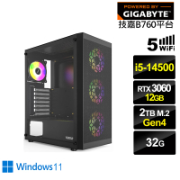 【技嘉平台】i5十四核GeForce RTX 3060 Win11{回歸者GI1FDW}電競電腦(i5-14500/B760/32G/2TB/WIFI)