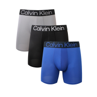 【Calvin Klein】CK寬腰帶超細纖維長版男四角內褲三件組-(灰x黑x藍)