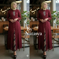 Setelan Kebaya Modern Long Tunik Resleting Depan | Set kebaya tuning panjang rok plisket batik pingg