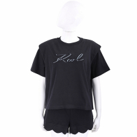 Karl Lagerfeld Signature 刺繡字母黑色墊肩有機棉TEE T恤(女款)