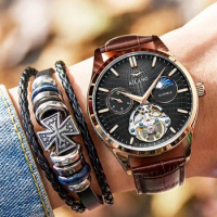 AILANG brand watches mens 2024 mechanical watch automatic special forces hollow leather belt waterproof Leather strap clock