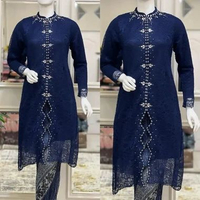 INAZ Setelan Rok Kebaya Wanita Modern Tunik Bahan Brukat Model Kebaya Modern navi