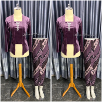 1 Set Kebaya Kutu Baru Ungu Taro + Jarik Plisket kebaya 1 set