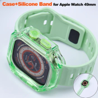 Protective Case+Band for Apple Watch 49mm Ultra 2 Soft Silicone Strap Bracelet Transparent PC Case for iWatch 49mm Accessories