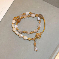 Mutiara barok Gelang kristal sederhana elegan gelang serut emas asli 24k