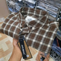 kemeja flanel cream coklat / kemeja flanel / kemeja pria cream / kemeja grey / flanel abu abu