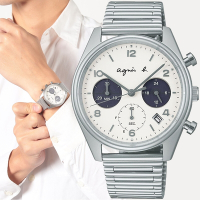 agnes b. 法式風情太陽能計時熊貓手錶-38.4mm (BZ5015X1/VR42-KBK0S)