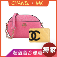展示品 CHANEL康朋雙C LOGO格紋羊皮卡片夾(黑x米)+MK鏈帶包