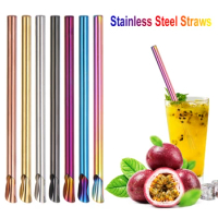 1PC Colorful Stainless Steel Metal Drinking Straw Reusable Smoothies Straws Bubble Tea Milkshake Bar Kitchen Outdoor Gadget
